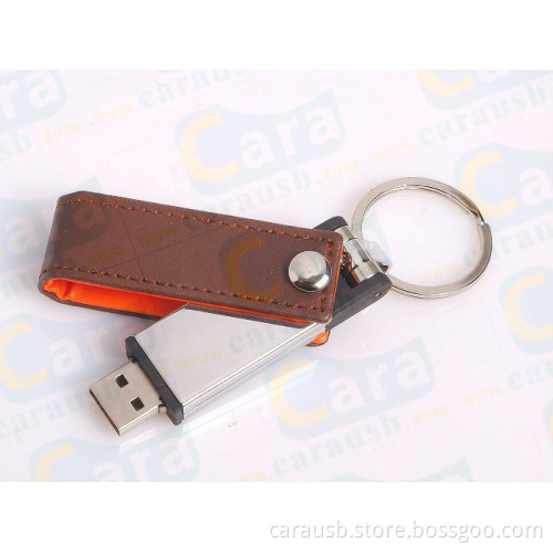 swivel usb flash drive leather pendrive brown PU leather gifts emboss logo CaraUSB manufacturers